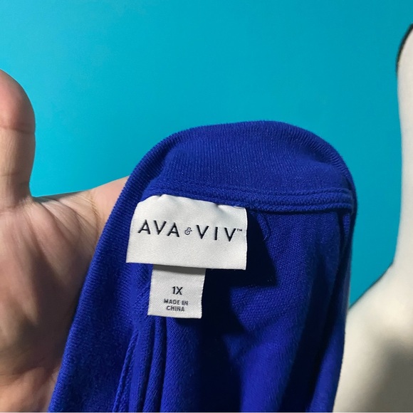 Ava & Viv Plus 1X Blue Polo Collared T-Shirt Short Sleeve Dress - Picture 3 of 5